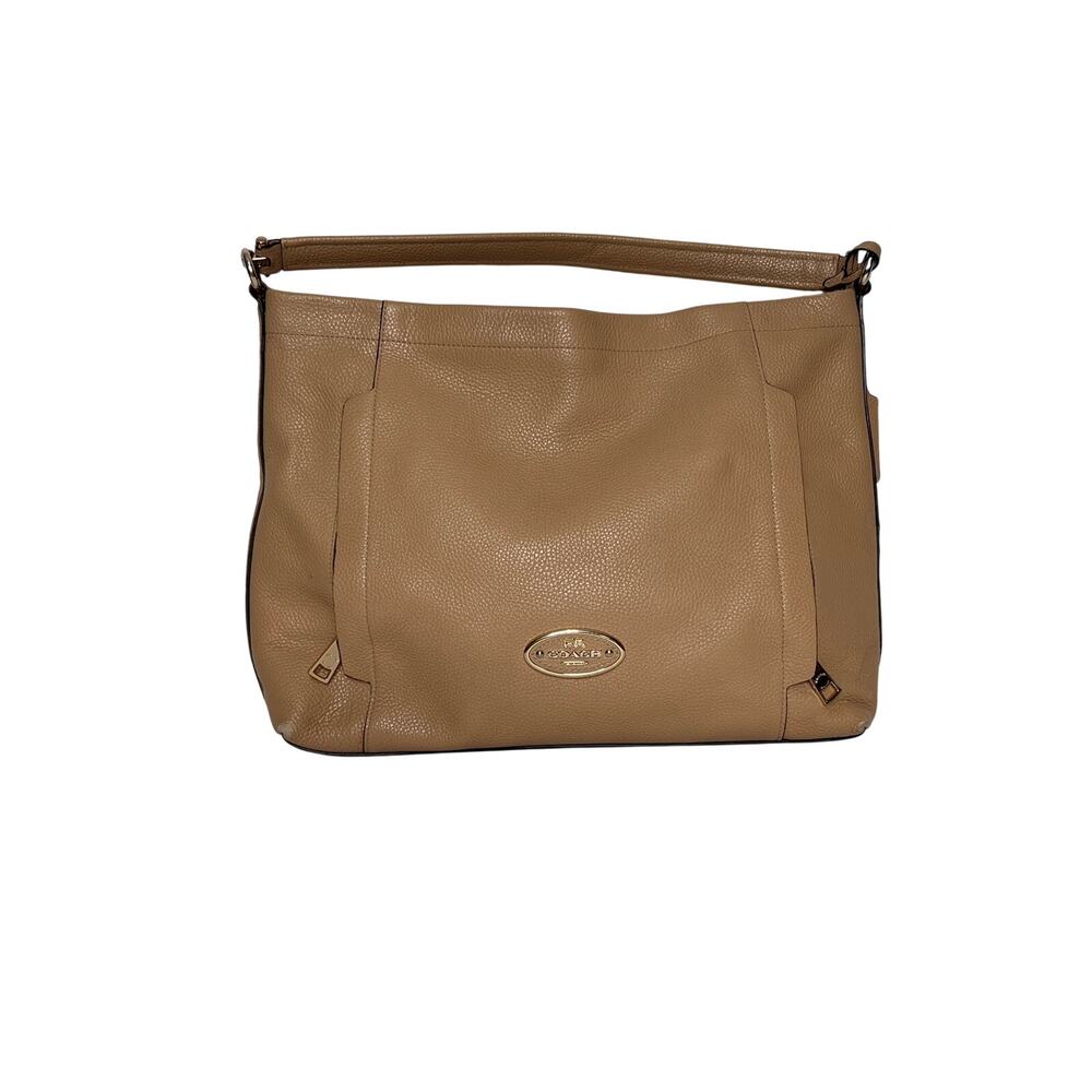 Coach Pebbled Leather Scout Hobo Shoulder Bag Tan Beige Gold Tone Hardware